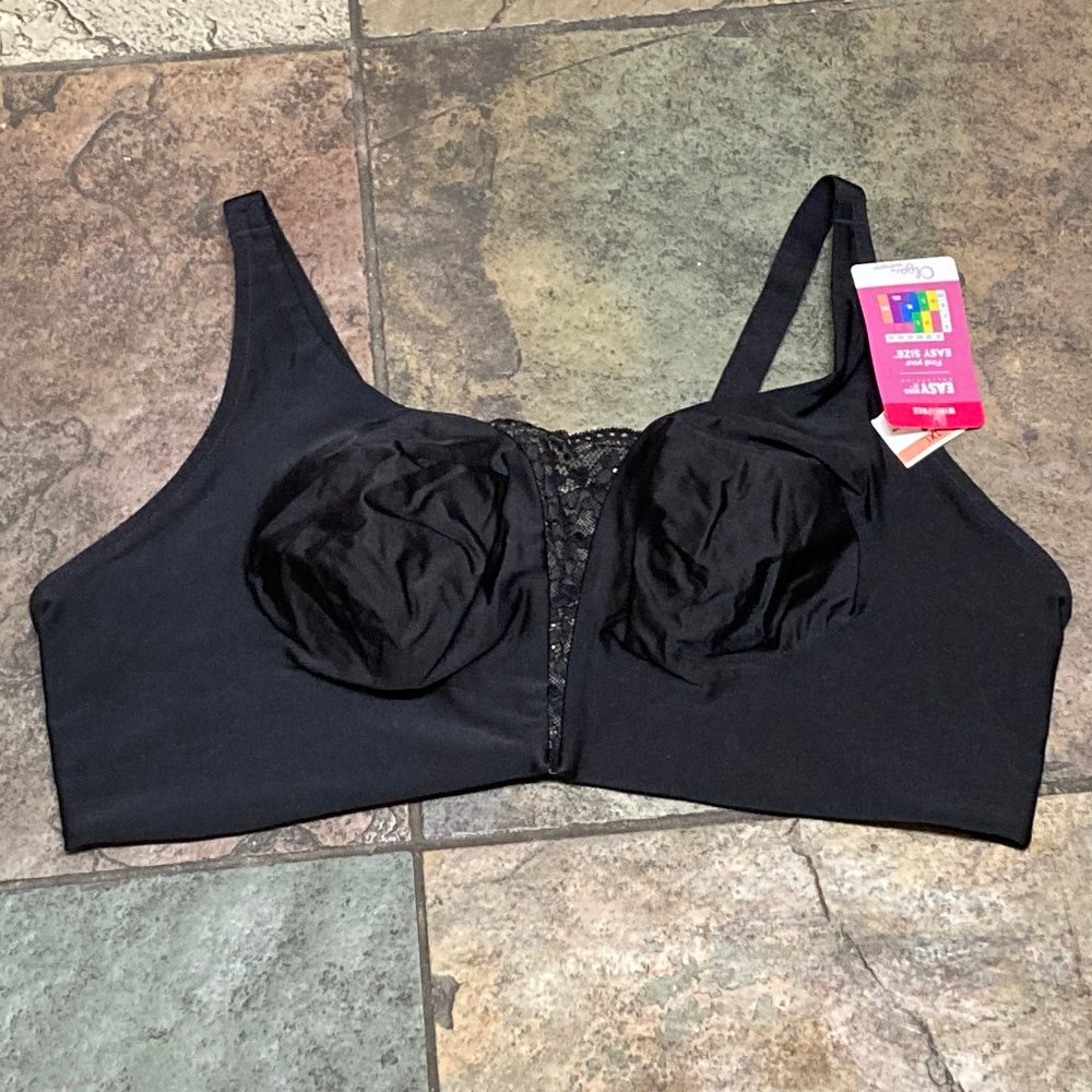1122 Olga 40/42 D/DD Black Satin Easy Does It Wire-Free 2 Ply Bra NWT Beautiful!